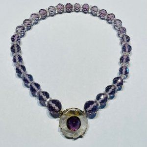 14k Carved Amethyst and Quartz Choker Necklace 15 Inches